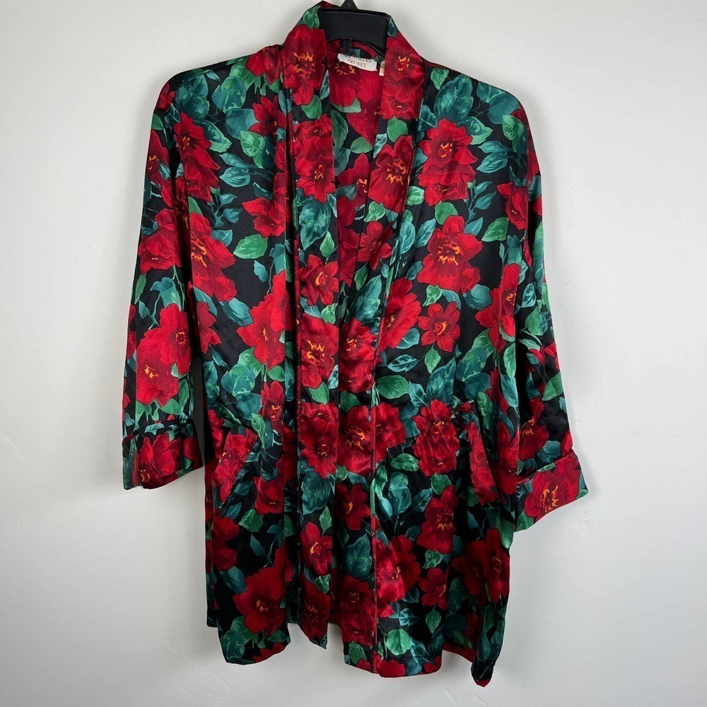 Vintage Victoria Secret Floral Satin Robe Womens One Size Fits Most